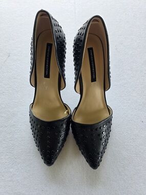 French Connection Black Studded Pointed-Toe Heels
